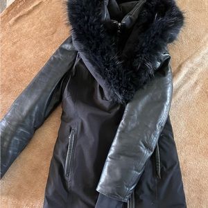 Rudsak ADALI down coat with blue fox fur & signature Mackage collar